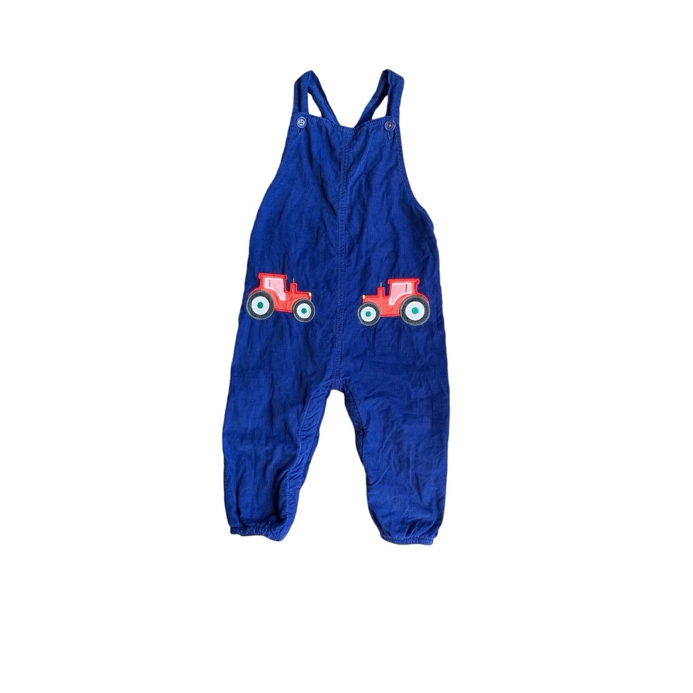 Mini Boden Blue Overalls with Red Tractor Design